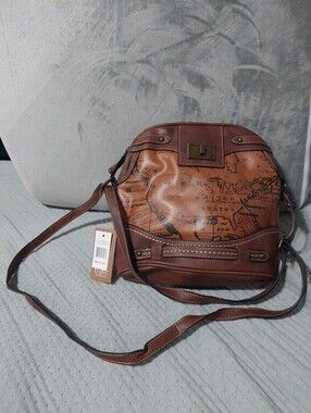 BOC Brown Crossbody Bag with World Map Print